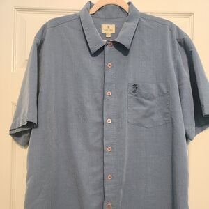 Solitude Men's Blue Short Sleeve Shirt XL Modal Rayon Blend Pink Buttons